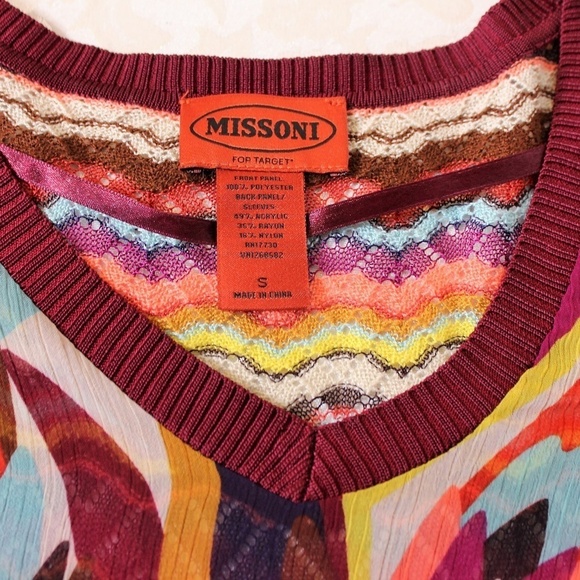 Missoni for Target Burgundy and Brown Floral Mixed Media V-neck Sweater - Picture 7 of 7
